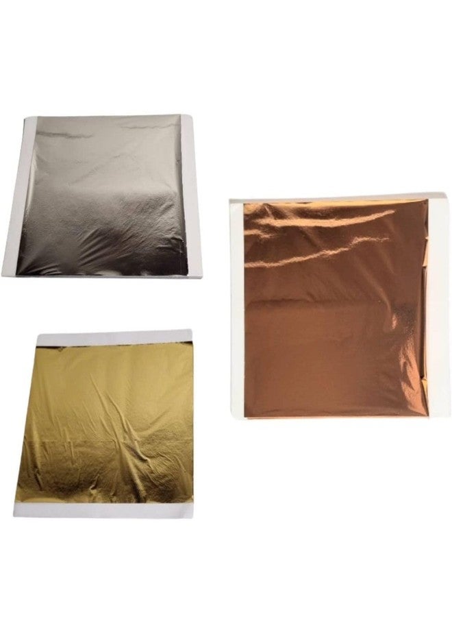 GSWC 300pc Metallic Gold FOILS Clarity FOILS Sheets Gliding FOILS Imitation Gold FOILS for DIYE,FRAM,Art & Craft,Furniture Decoration ETC (Gold+Silver+Copper 100 Each) 3.14" 3.15" - Image 1
